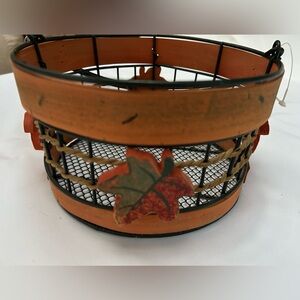Wood and wire Autumn Leaf Decorative Basket, 8” diam. 4.5” deep. Swivel handle.